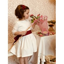 Robe Clochette ceinture bordeaux manches 3/4 dentelle Art Déco